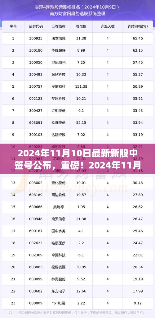 重磅揭曉！2024年11月10日新股中簽號(hào)公布，你中簽了嗎？