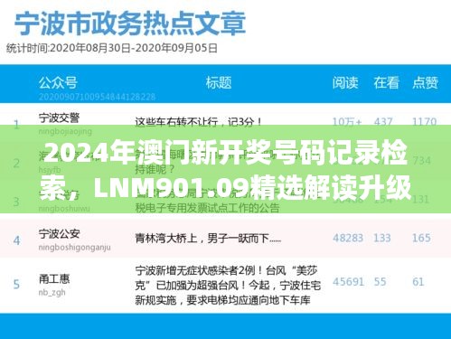 2024年澳門新開獎號碼記錄檢索，LNM901.09精選解讀升級版