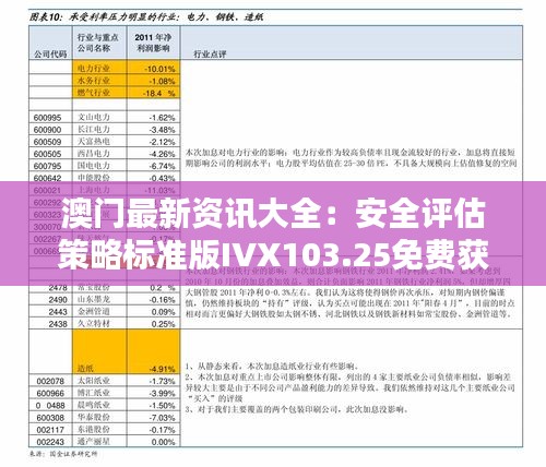 澳門最新資訊大全：安全評估策略標準版IVX103.25免費獲取