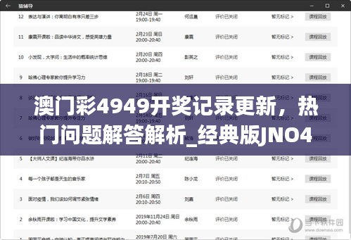 澳門彩4949開獎記錄更新，熱門問題解答解析_經(jīng)典版JNO456.07