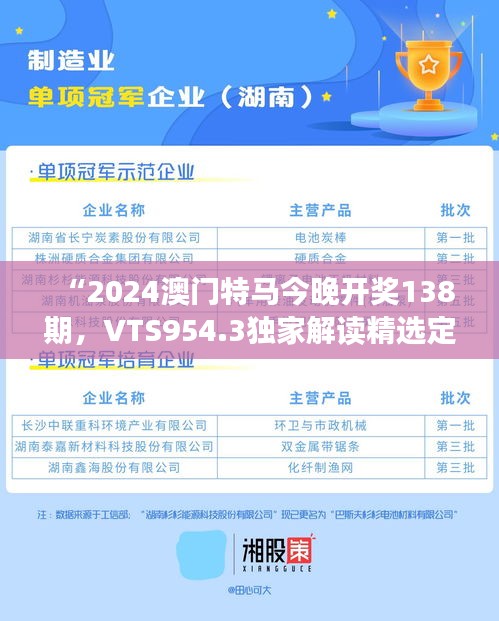 “2024澳門特馬今晚開獎138期，VTS954.3獨家解讀精選定義”