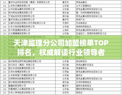 天津監(jiān)理分公司加盟榜單TOP排名，權威解讀行業(yè)領導者