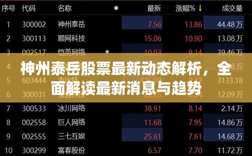 神州泰岳股票最新動態(tài)解析，全面解讀最新消息與趨勢