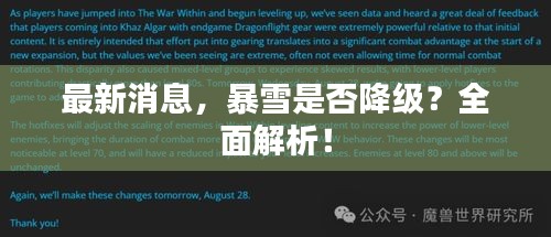 最新消息，暴雪是否降級？全面解析！