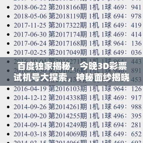 百度獨家揭秘，今晚3D彩票試機號大探索，神秘面紗揭曉！