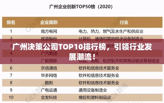 廣州決策公司TOP10排行榜，引領(lǐng)行業(yè)發(fā)展潮流！