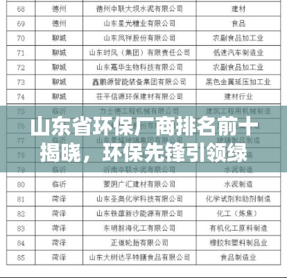 山東省環(huán)保廠商排名前十揭曉，環(huán)保先鋒引領綠色力量！