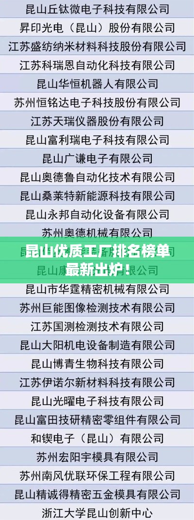 昆山優(yōu)質(zhì)工廠排名榜單最新出爐！